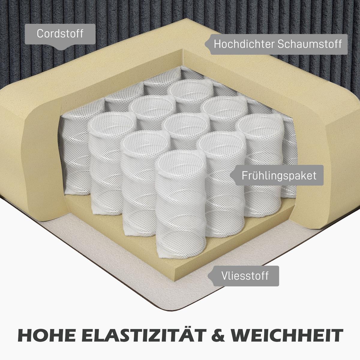 ECKSOFA Couch mit Chaiselongue Sofa L Form Gepolsterte Eckcouch mit Cord-Optik - Dunkelgrau, Kunststoff (134/214cm) - HOMCOM