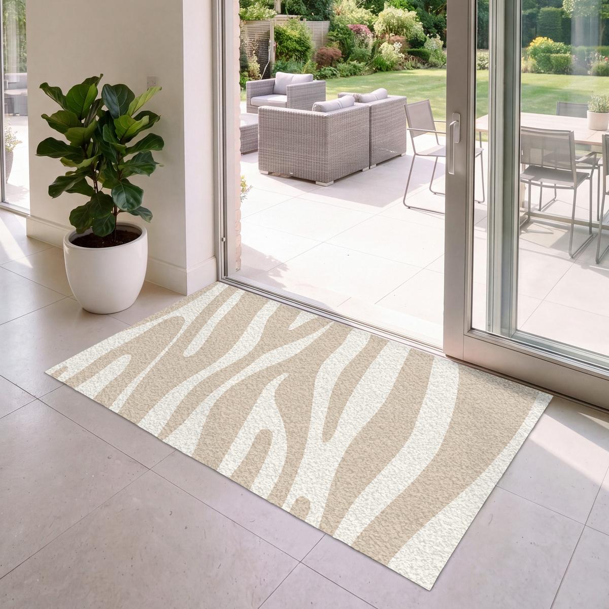 FUSSMATTE Zebramuster - Beige - Weiß - Tiermuster Schmutzfänger 150x90 cm - Beige, Kunststoff (150/0.4cm) - MuchoWow
