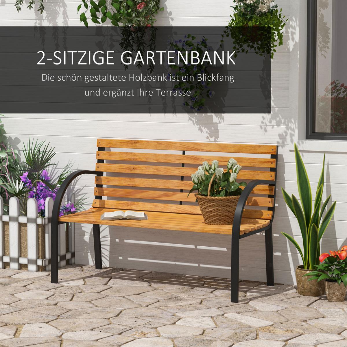 GARTENBANK, Sitzbank, Parkbank, 2-Sitzer, für Garten, Stahl+Holz, Natur - Fichtefarben, Metall (60/83/122cm) - Outsunny