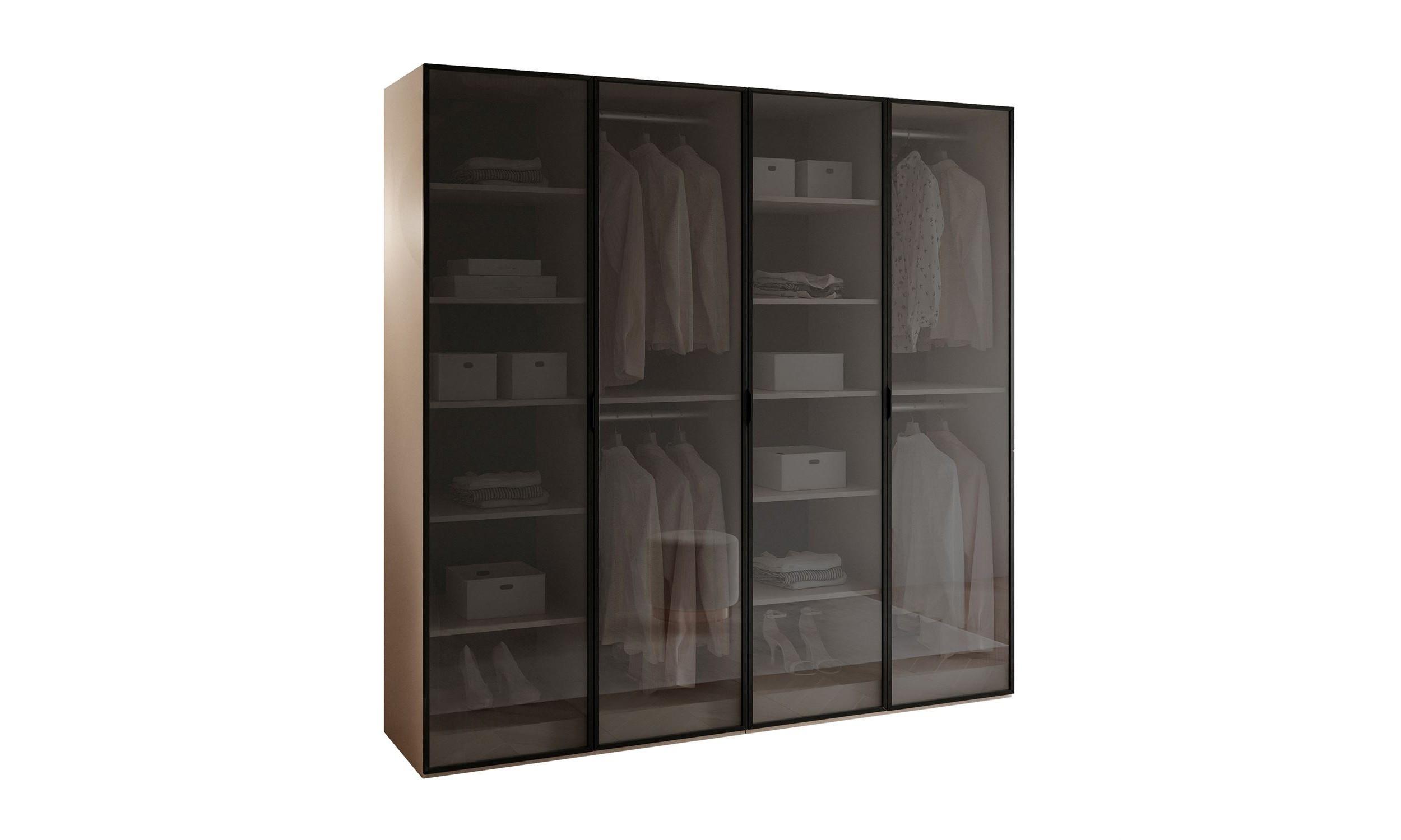 KLEIDERSCHRANK SANDBOX 200 202/49/200 cm Beige Sand / Schwarzes Glas ohne LED 8 Zusatzböden - Sandfarben/Schwarz, Holzwerkstoff/Kunststoff (202/200/49cm) - Lookway