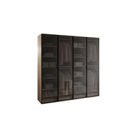 KLEIDERSCHRANK SANDBOX 200 202/49/200 cm Beige Sand / Schwarzes Glas ohne LED 8 Zusatzböden - Sandfarben/Schwarz, Holzwerkstoff/Kunststoff (202/200/49cm) - Lookway