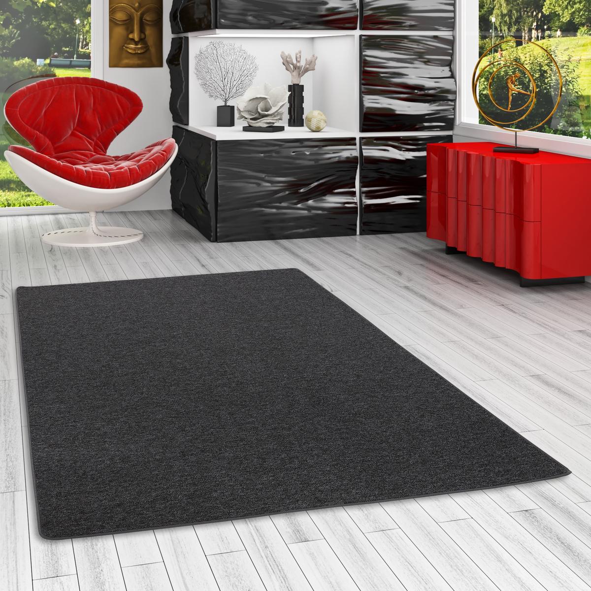 FEINSCHLINGEN VELOUR TEPPICH STRONG - Schwarz/Grau, Textil (133/133cm) - Snapstyle