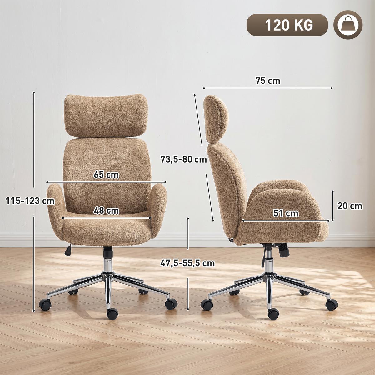 BÜROSTUHL Polyester Braun - Silberfarben/Braun, Textil/Metall (65/123/75cm) - HOMCOM