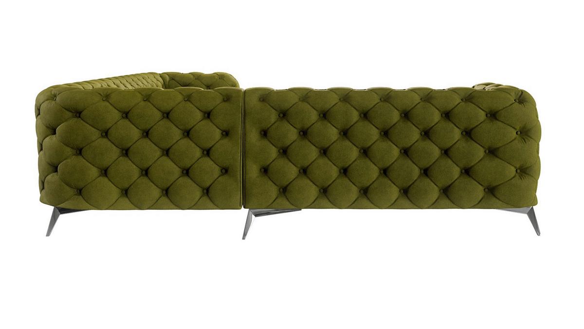 ECKSOFA Chesterfield Laura Olive Samt - Silberfarben/Olivgrün, Holz/Textil (323/264cm) - S-Style Möbel