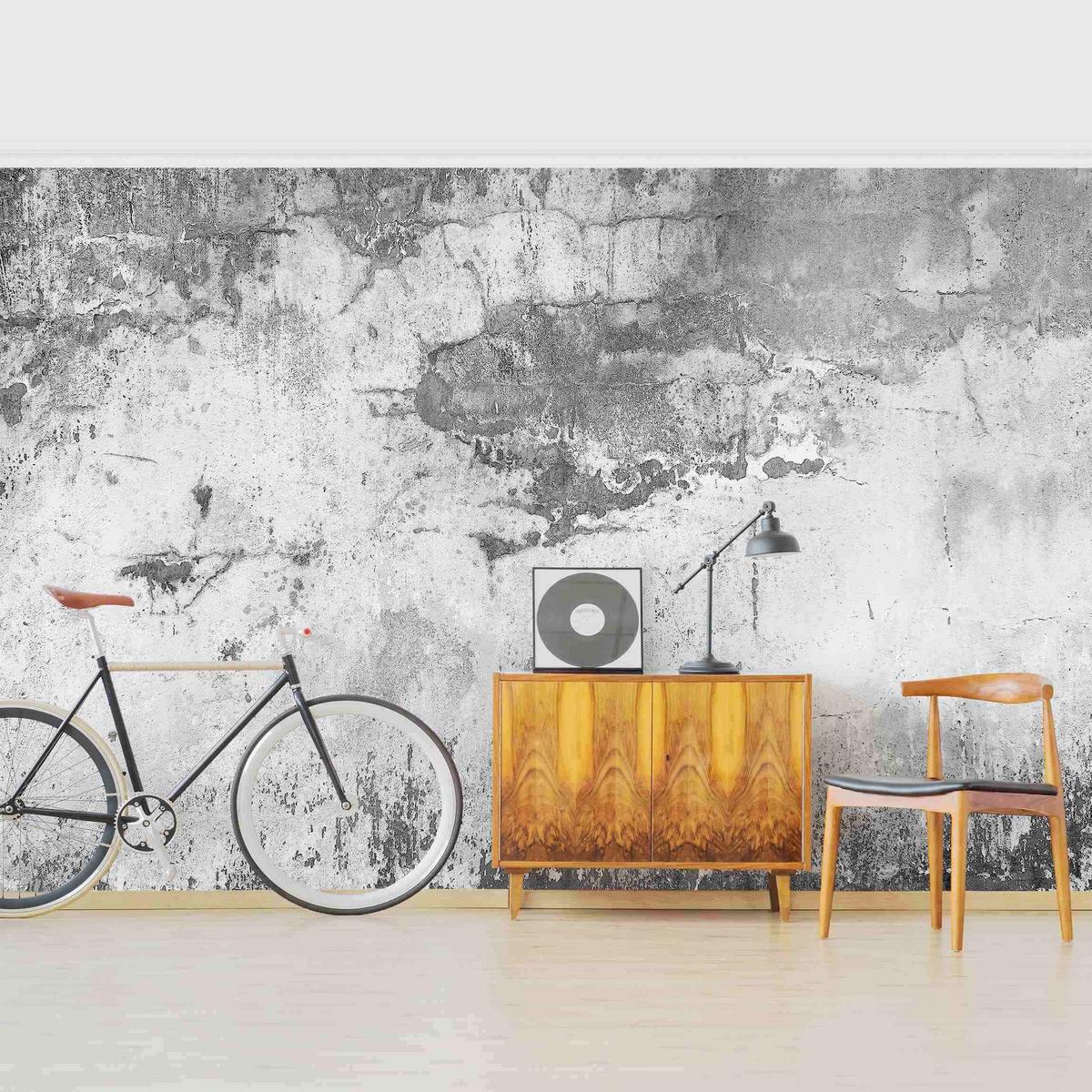FOTOTAPETE Grunge Betonwand Grau 384/255 cm - Grau, Papier (384/255cm) - Bilderwelten