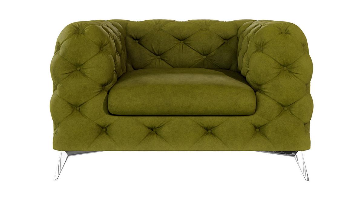 CHESTERFIELD-SESSEL Laura Olive Samt - Silberfarben/Olivgrün, Holz/Textil (125/75/100cm) - S-Style Möbel