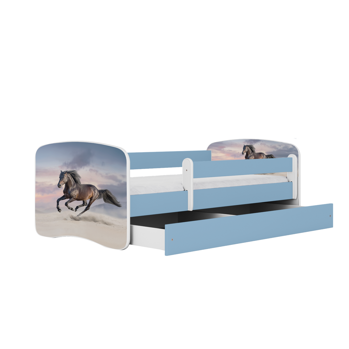 KINDERBETT Pferd im Galopp mit Schublade und Matratze 160/80 - Blau, Holzwerkstoff (80/160cm) - RAUMHIRSCH FURNITURE