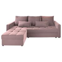 ECKSOFA KOS PIK Rosa Plüsch-Stoff mit Schlaffunktion - Rosa/Grau, Holz/Kunststoff (220/140cm) - MASSENO