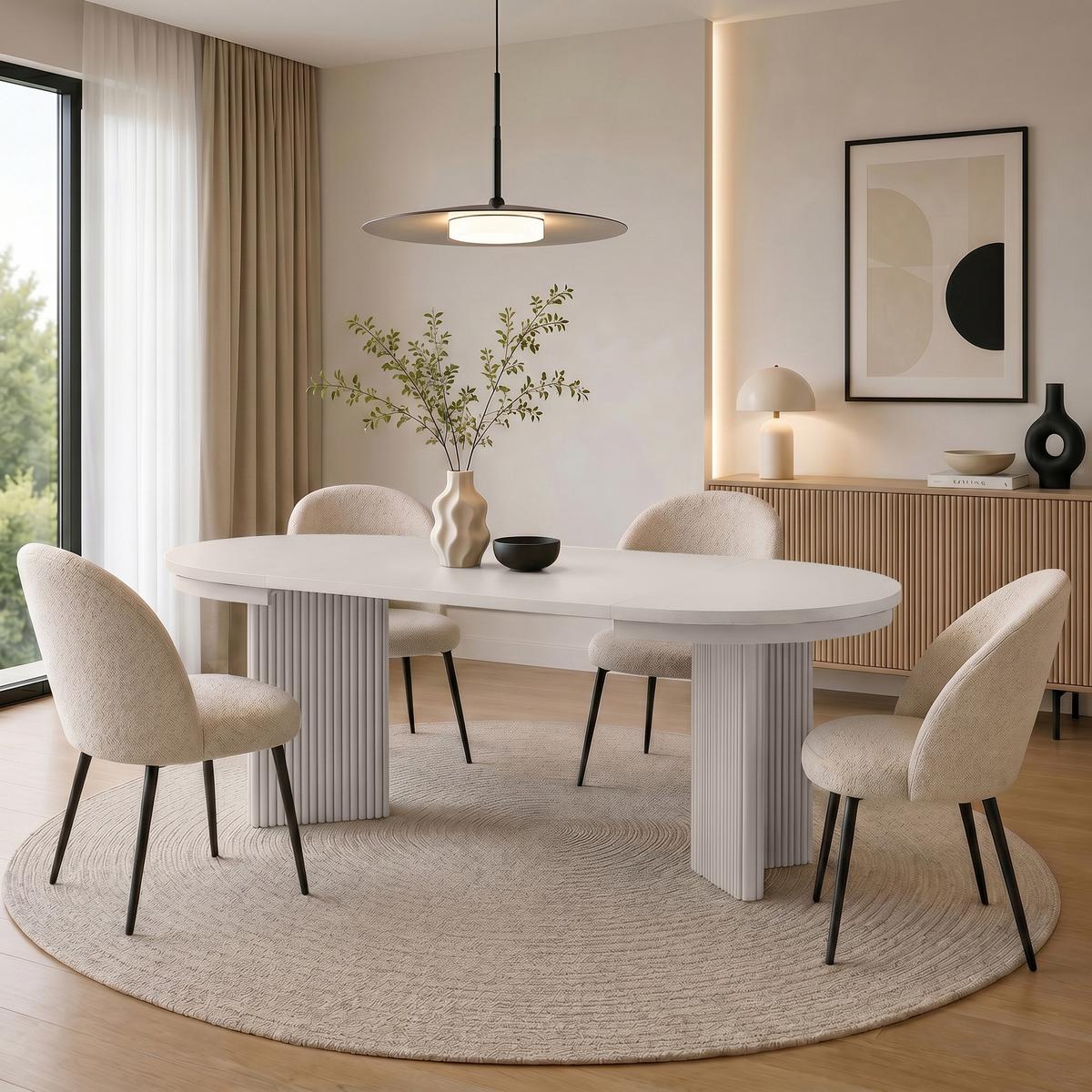 ESSTISCH Prestige runder Design-Tisch, ausziehbar Ø 100–180 cm, Kaschmir+Kaschmir - Kaschmir, Metall (100/100/77cm) - Beautysofa