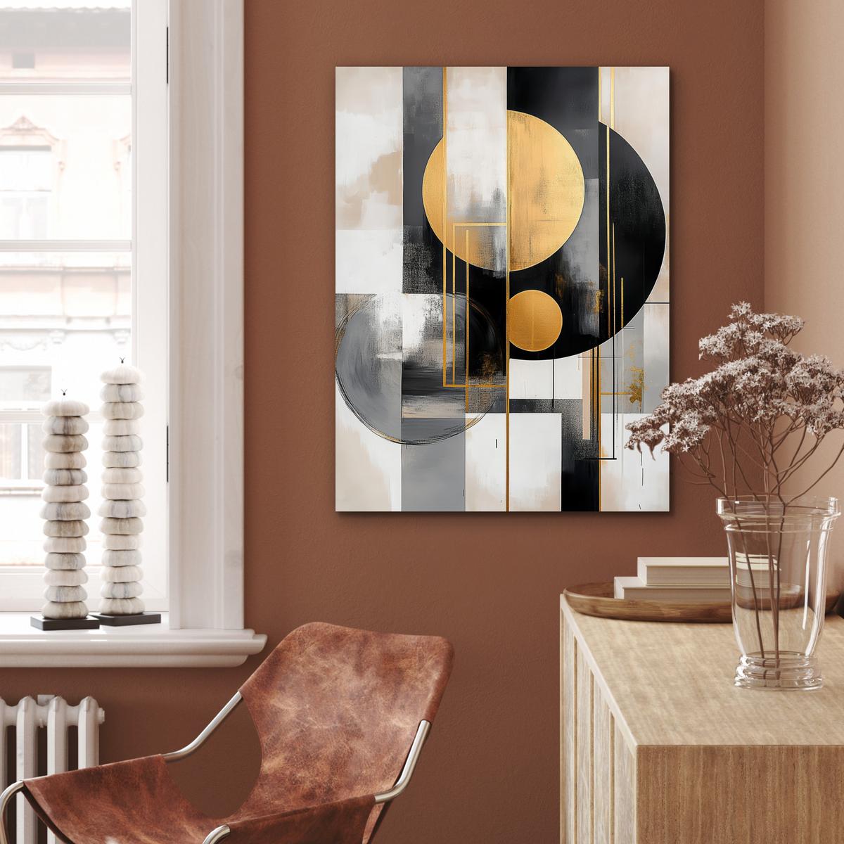 METALLBILD Abstrakt - Gold - Silber - Formen - Ästhetisch - Modern 60x80 cm - Goldfarben, Metall (60/80cm) - MuchoWow