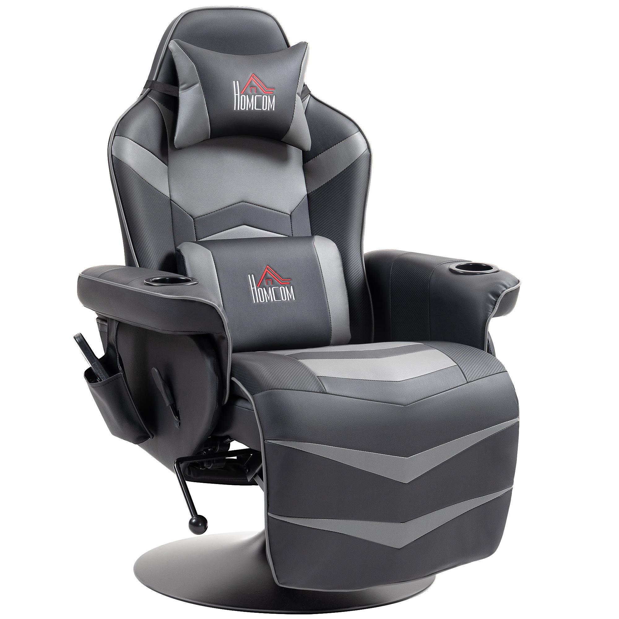 RELAXSESSEL mit Massagefunktion, Elektrisch Fernsehsessel mit Liegefunktion - Schwarz/Grau, Leder/Kunststoff (82.5/111.5/78cm) - HOMCOM