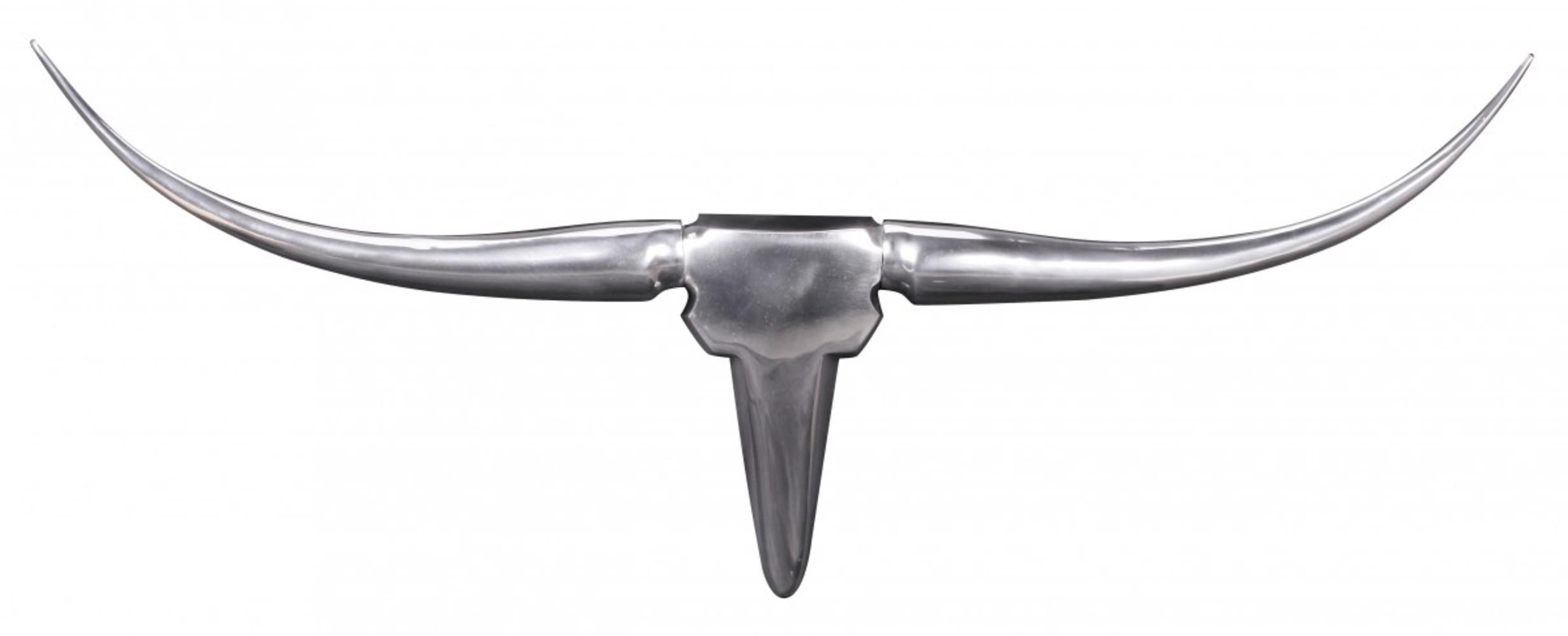 WANDDEKO Bull Geweih aus Aluminium 125 cm Breite, Silber 74x5x35 cm - Silberfarben, Metall (74/35/5cm) - KADIMA DESIGN