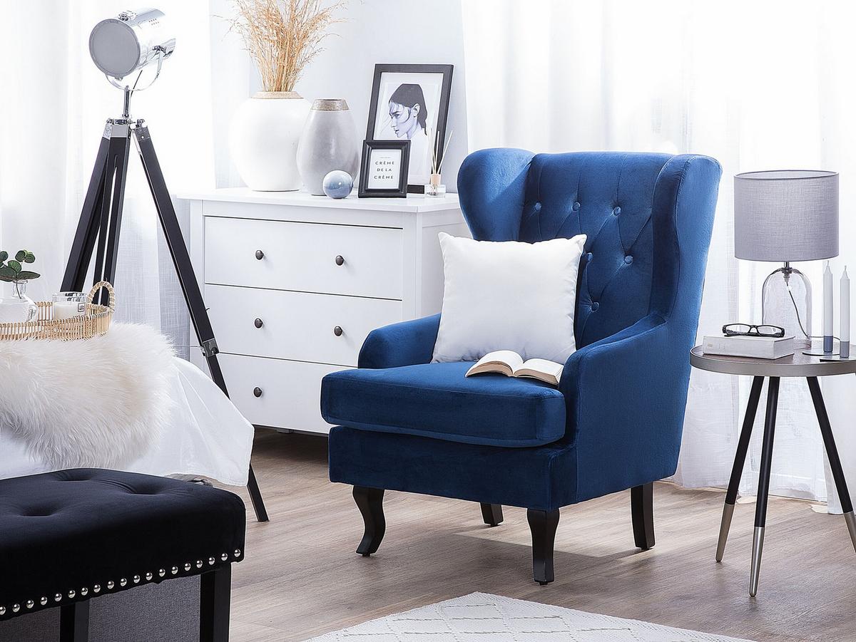 SESSEL Samtstoff dunkelblau Alta - Blau/Schwarz, Textil (72/102/85cm) - Beliani