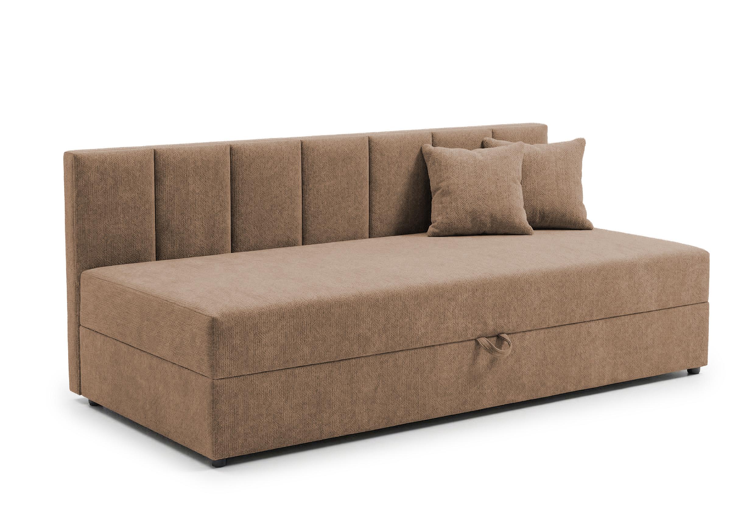 TAGESBETT Lenny mit Rückenlehne und großem Bettkasten aus Braun Chenille-Stoff - Schwarz/Braun, Holz/Kunststoff (90/200cm) - S-Style Möbel
