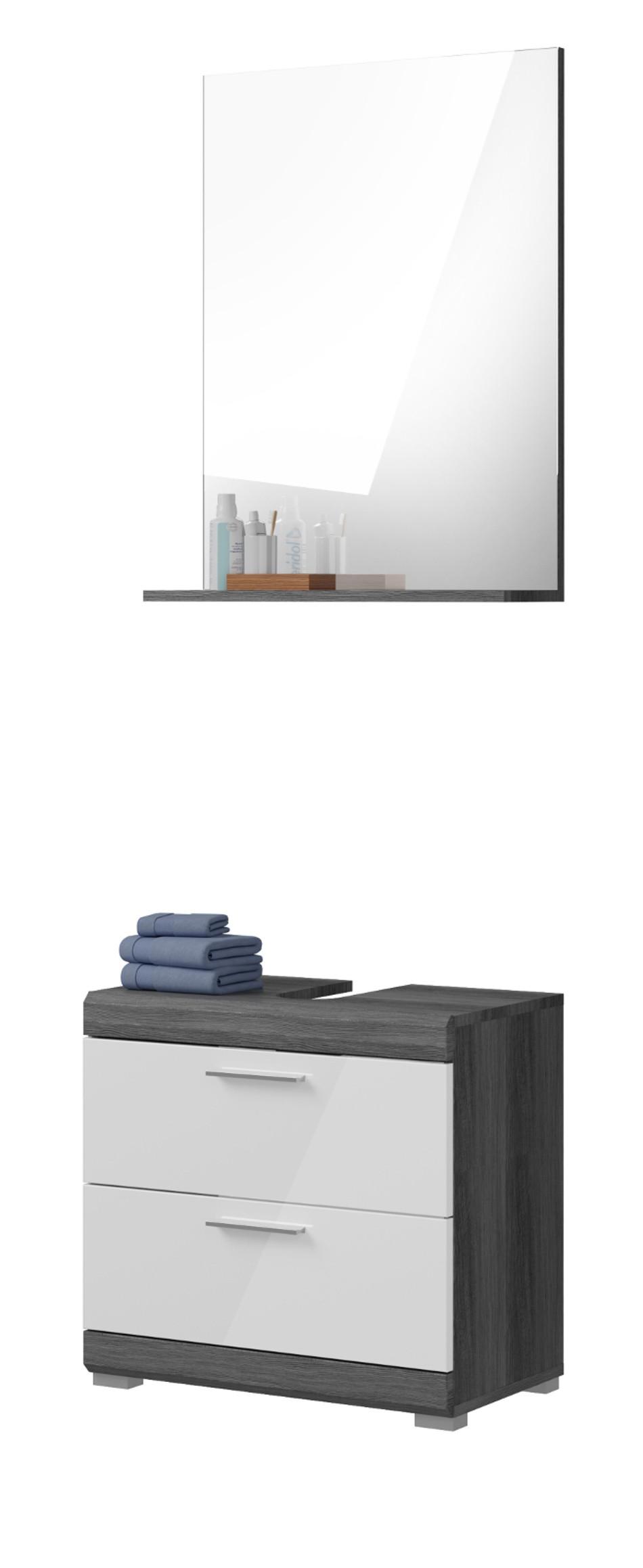 BADMÖBEL-SET weiß Hochglanz, grau 2-teilig 60 cm, Kombination mit viel Stauraum - Weiß Hochglanz/Grau, Holzwerkstoff (60/191/34cm) - Inn.Furn