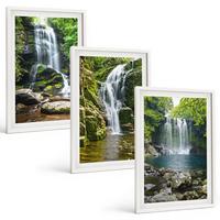 BILDER SET 3er Set - 40x60 cm Weißer Rahmen - Wasserfälle, grüne Umgebung - Weiß, Kunststoff (40/60cm) - TULUP