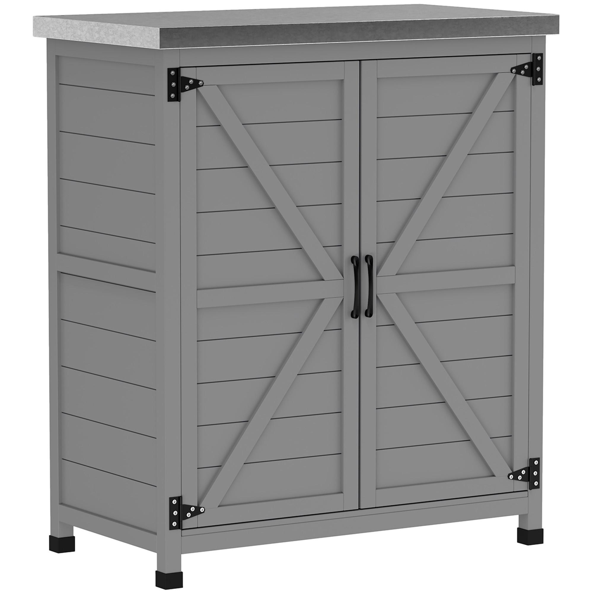 GARTENSCHRANK Holz Grau - Grau, Holz (43/92/79cm) - Outsunny