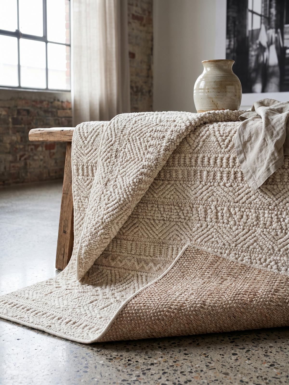 TEPPICH Flachgewebe LANGAU in Creme, mit Ethno-Streifen, 160 x 230 cm - Creme, Textil (160/230cm) - KADIMA DESIGN