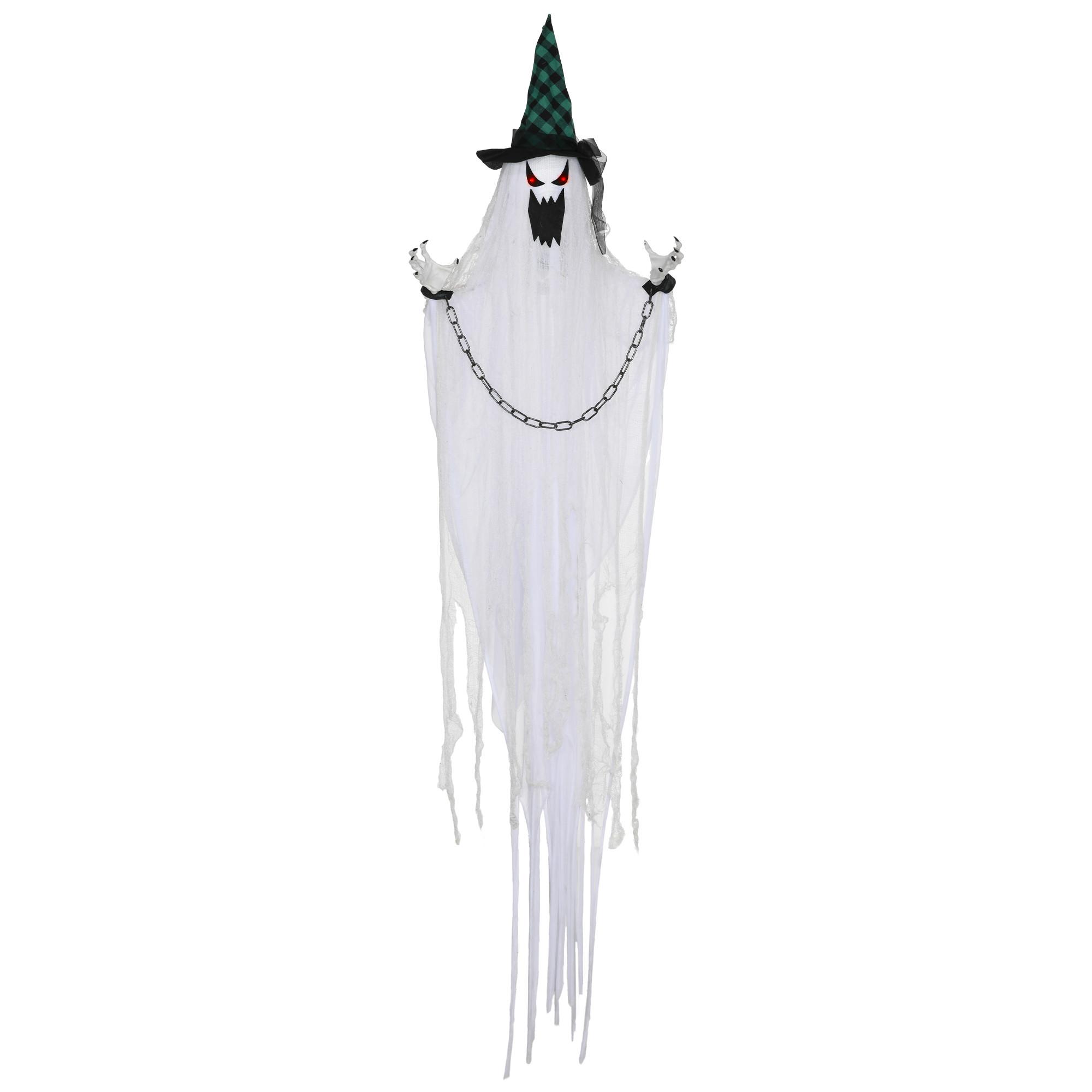 HALLOWEEN-DEKORATION hängender Geist 204 cm mit Geräuschaktivierung, Soundfunktion - Multicolor, Textil (16/204/88cm) - HOMCOM