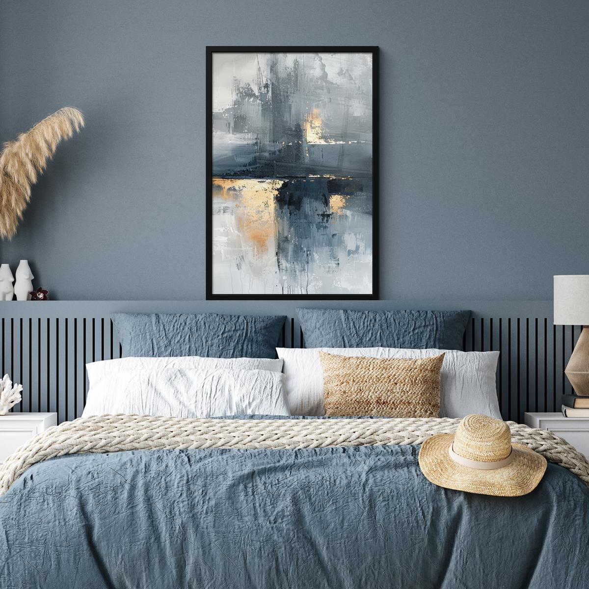 POSTER MIT RAHMENGERAHMTES BILD Kunst - Grau - Gold - Abstrakt 60x90 cm - Dunkelgrau, Papier (60/90cm) - MuchoWow