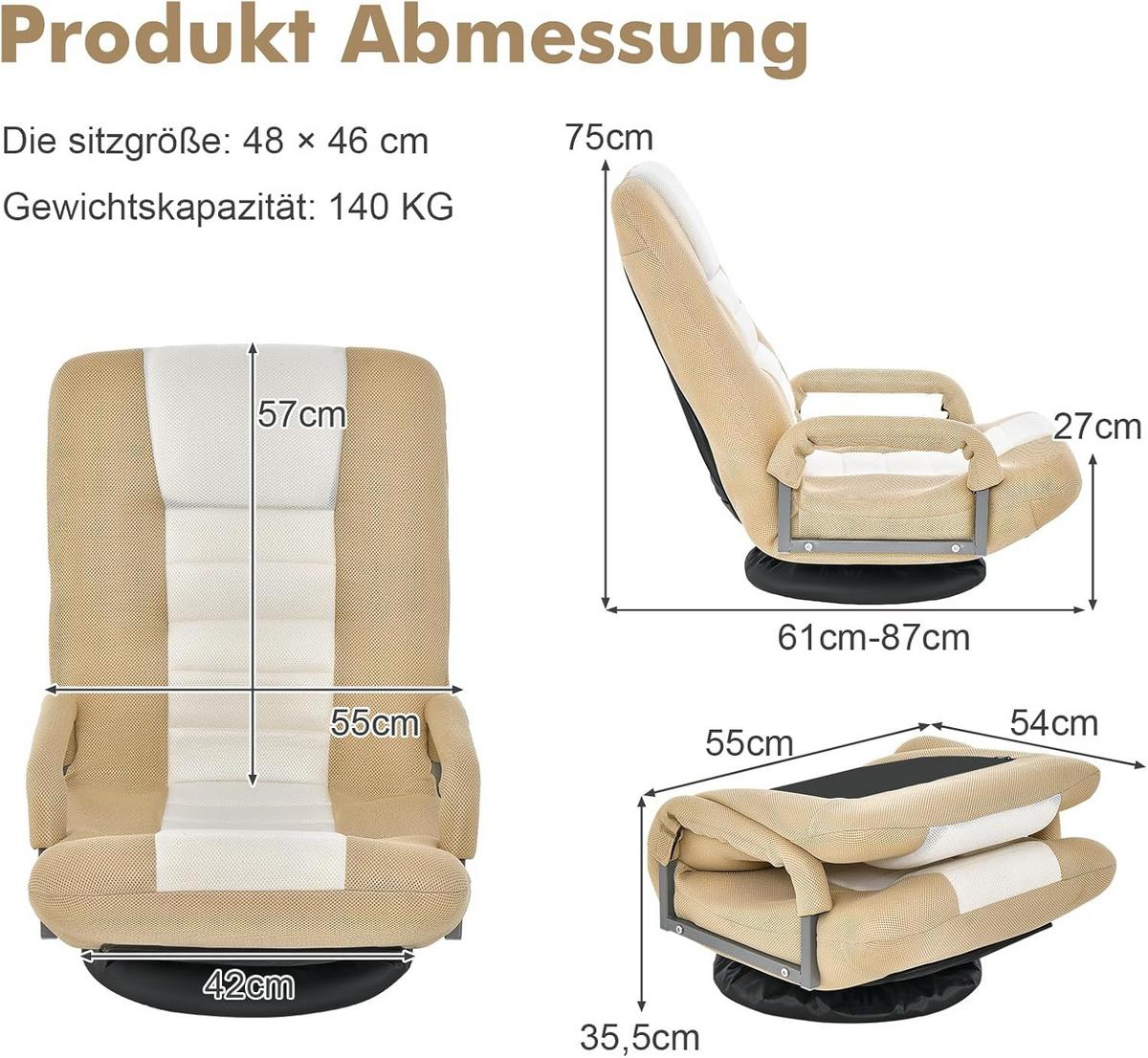 RELAXSESSEL Beige - Beige, Metall (87/75/55cm) - COSTWAY