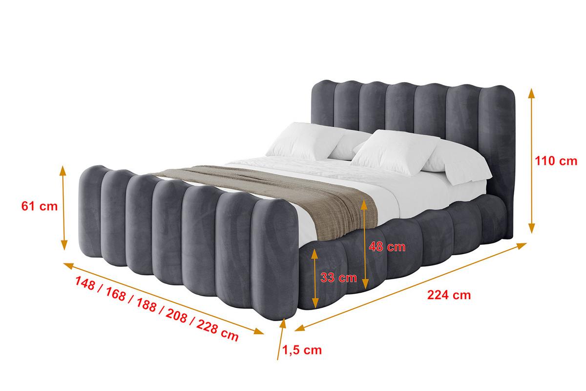 POLSTERBETT mit Bettkasten, Fußteil und Lattenrost, Bett mit Matratze H3/H4 - SORA-Z 180x200 Dunkelgrau - Dunkelgrau, Holzwerkstoff/Textil (180/200cm) - ALTDECOR