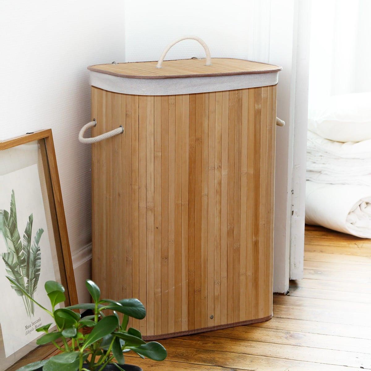 WÄSCHEKORB aus bambus 70l 40/30/60 cm - Eschefarben, Holzwerkstoff (30/60/45cm) - Calicosy