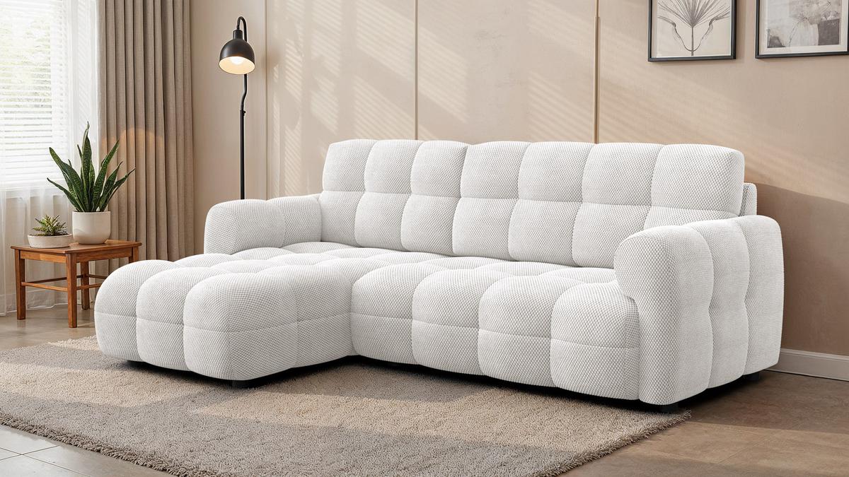 ECKSOFA MELLOW 3-Sitzer, creme - Creme/Schwarz, Holz/Textil (232/156cm) - Wozimo