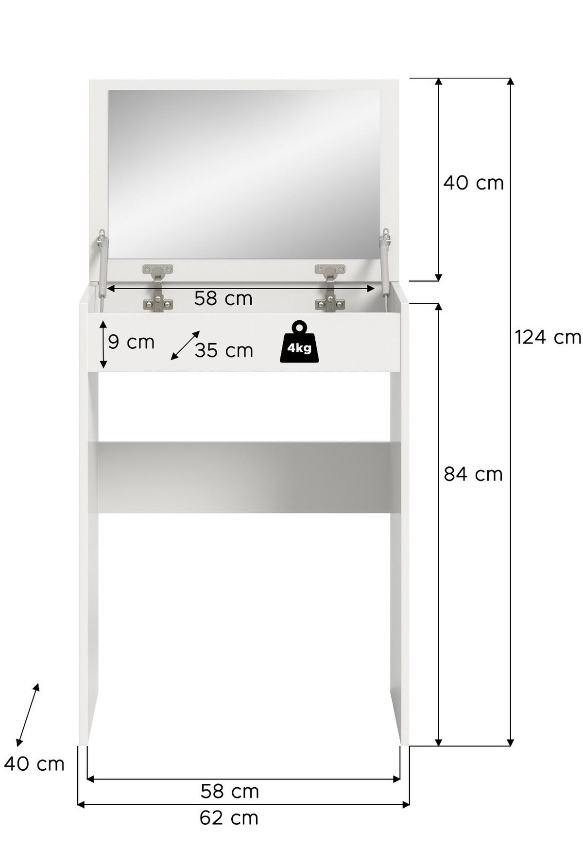 SCHMINKTISCH in weiß 62 x 84 cm, Kosmetiktisch mit Spiegel und Soft-Close - Weiß, Glas/Holzwerkstoff (62/84/40cm) - Inn.Furn