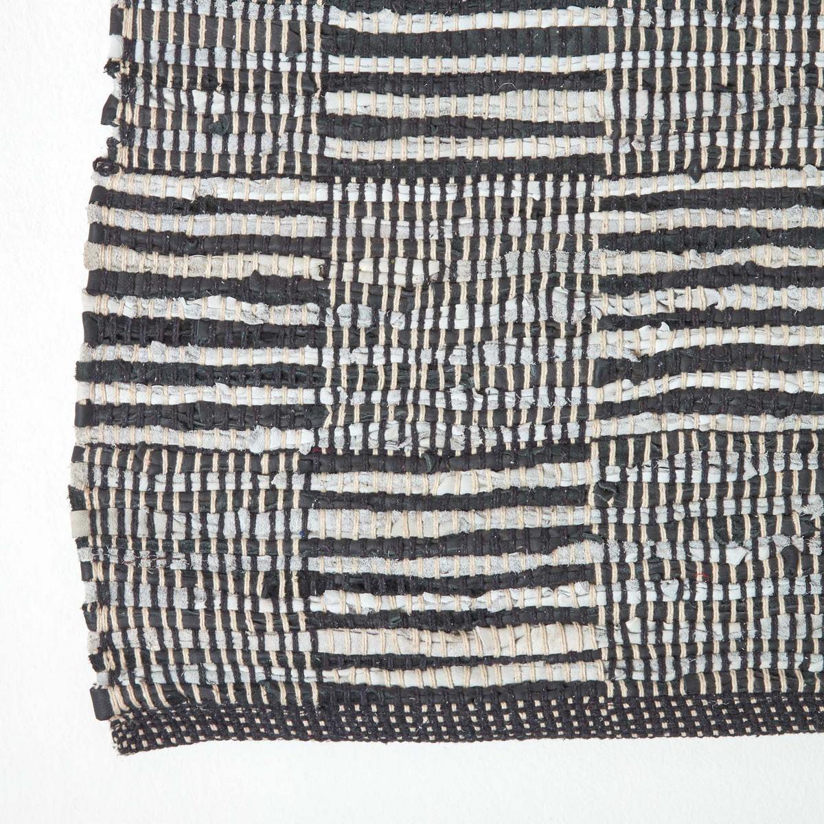 LEDERTEPPICH-LÄUFER geometrisch mit Webmuster 66/200 cm - Schwarz, Leder (66/200cm) - Homescapes