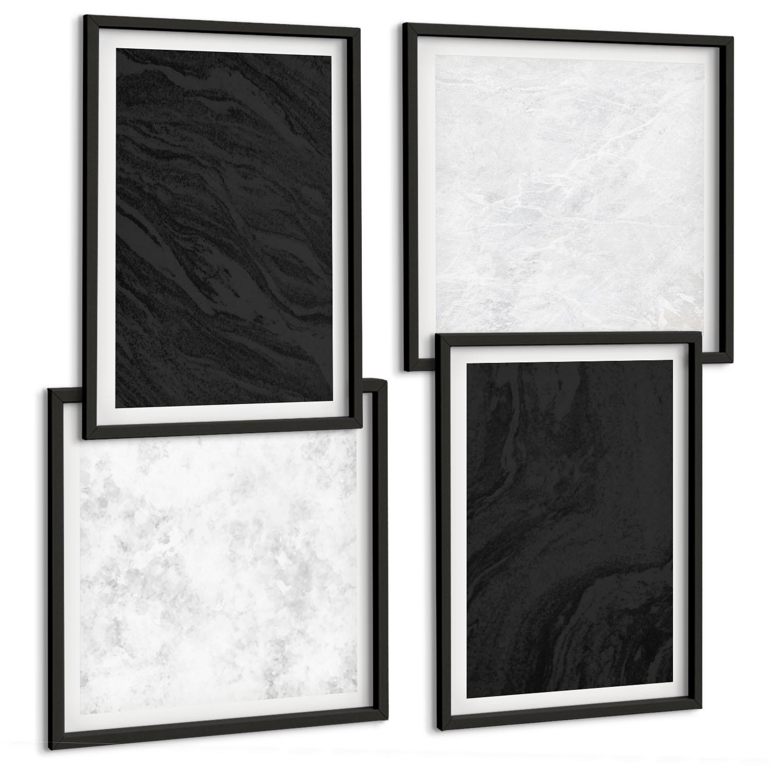 BILDER SET 4er Set - 50x50 cm & 40x60 cm Schwarzer Rahmen - Dunkles Licht, glamouröse Marmor - Schwarz, Kunststoff (50/50cm) - TULUP