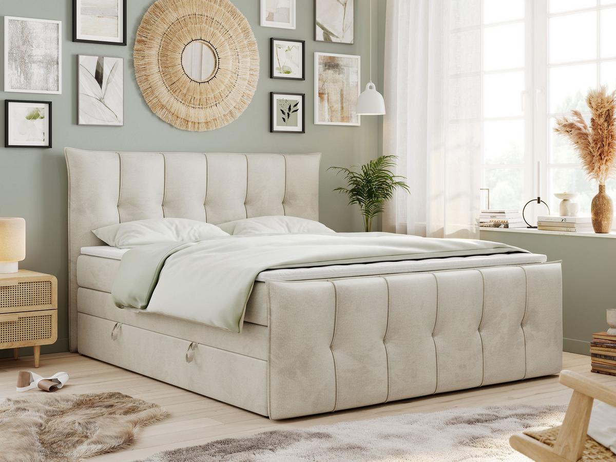 BOXSPRINGBETT PREMIUM 11 KING 120/200 Beige Velvet - H4 - Beige, Holz/Textil (120/200cm) - MKS