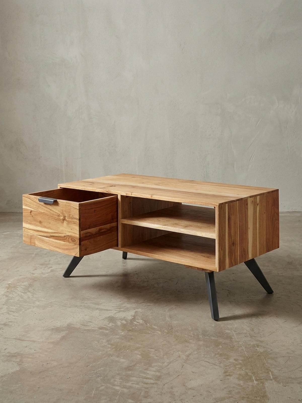 COUCHTISCH Massivholz und Metall, Modernes Design, Großer Stauraum, Robuste Beine - Beige/Anthrazit, Holz/Metall (45/95/45cm) - KADIMA DESIGN