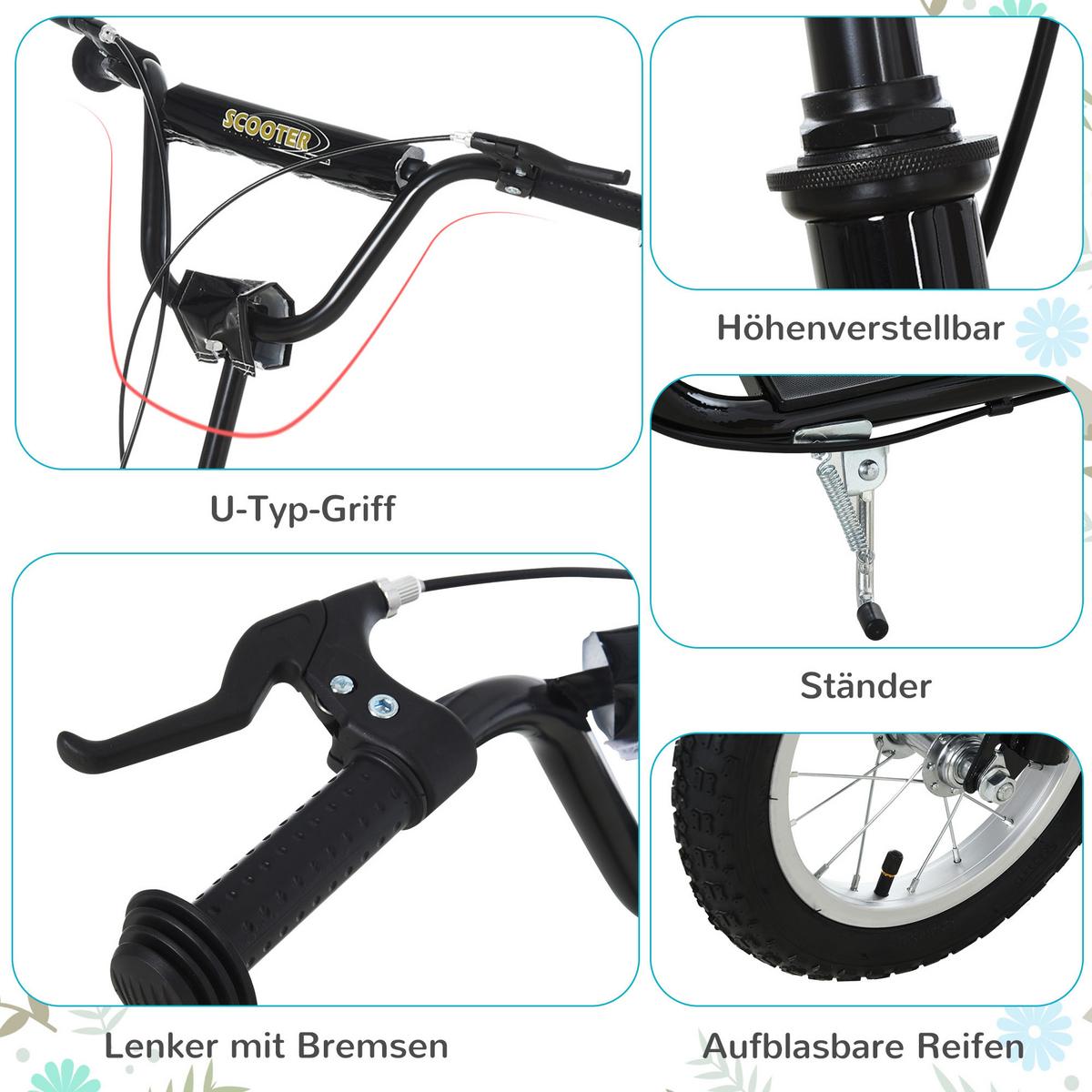 KINDERROLLER ab 5 Jahre Scooter Kinderscooter Tretroller Cityroller Schwarz - Schwarz, Metall (120/58/95cm) - HOMCOM