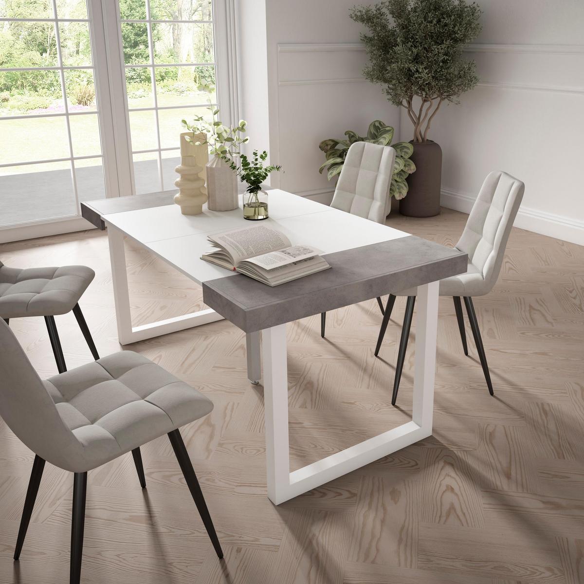 KONSOLENTISCH ausziehbar 58 bis 160cm, für 8 Gäste, weiß zementgrau, 90/58/73cm - Weiß/Grau, Holzwerkstoff (90/160/73cm) - Skraut Home