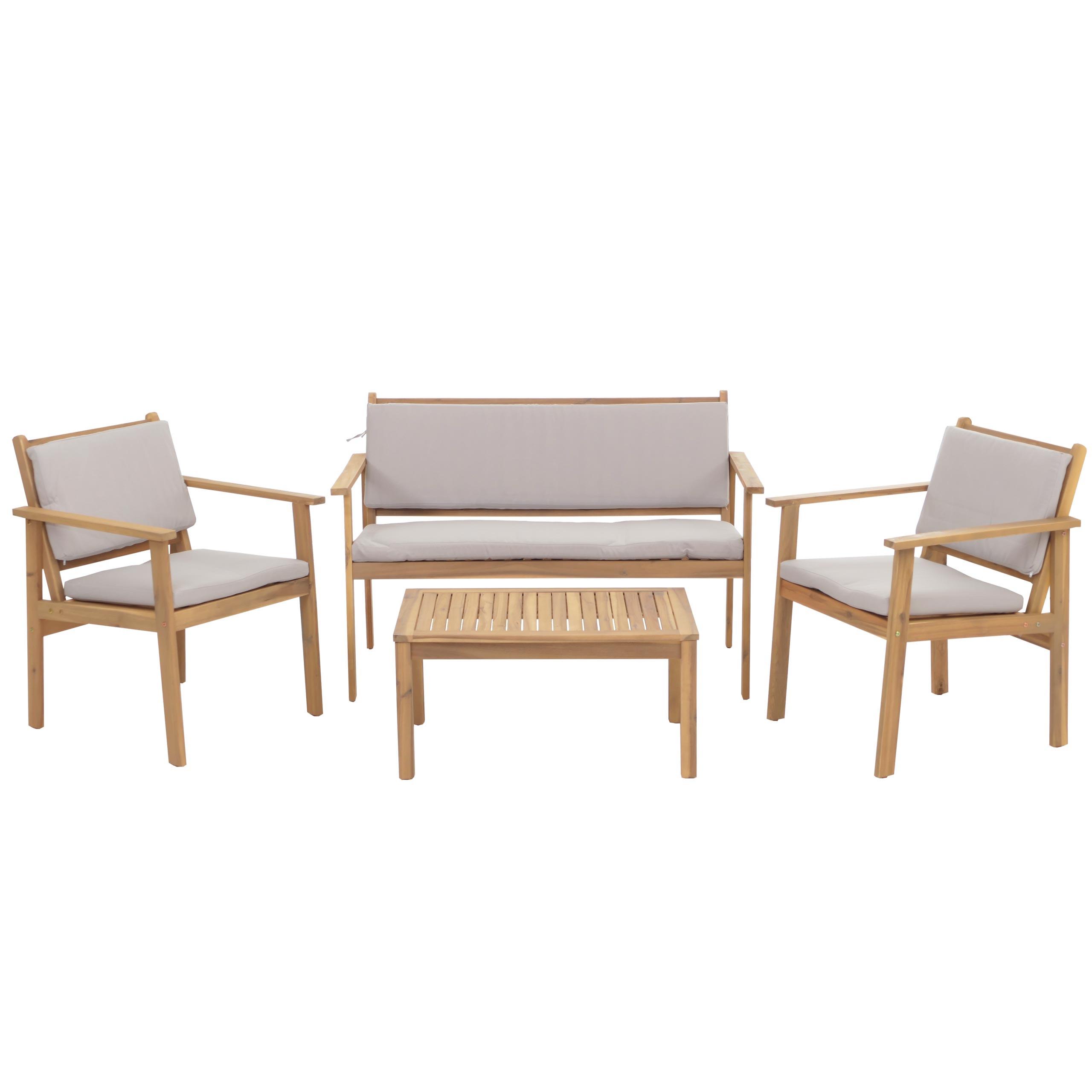 GARTEN-GARNITUR Beige, Grau 1x Bank, 2x Sessel, 1x Tisch-Set - Beige/Grau, Holz - MCW