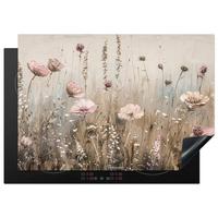 HERDABDECKPLATTE Blumen - Beige - Trockenblumen Herdabdeckung Induktionsfeld 75x52 cm - Beige, Kunststoff (75/52/0.2cm) - MuchoWow