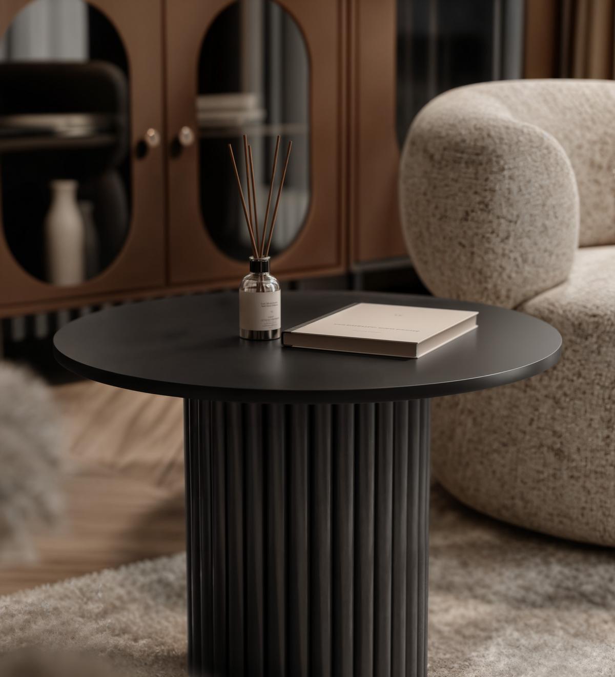 COUCHTISCH BARNEY mit geriffeltem Sockel, schwarz - Schwarz, Holzwerkstoff/Metall (60/60/38cm) - Idohome