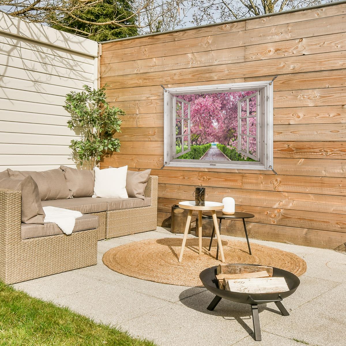 GARTENPOSTER Japanisch - Sakura - Blüte - Baum - Blütenzweige - Durchsichtig Gartendeko 90x60 cm - Rosa, Kunststoff (90/60/0.2cm) - OnlyWow