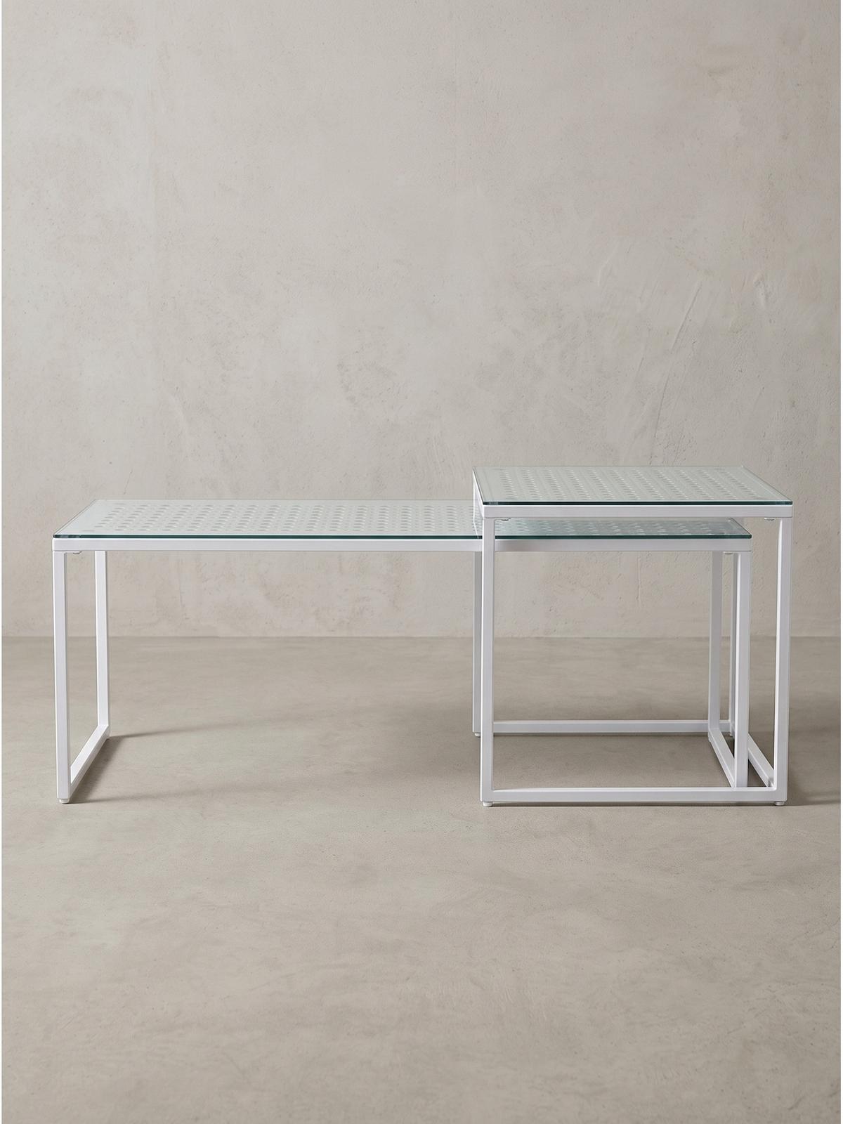 SOFATISCHE 2er-Set ALCUDIA, Einscheibensicherheitsglas, Weiß, 100 x 40 x 35 cm - Weiß, Glas/Metall (40/100/35cm) - KADIMA DESIGN