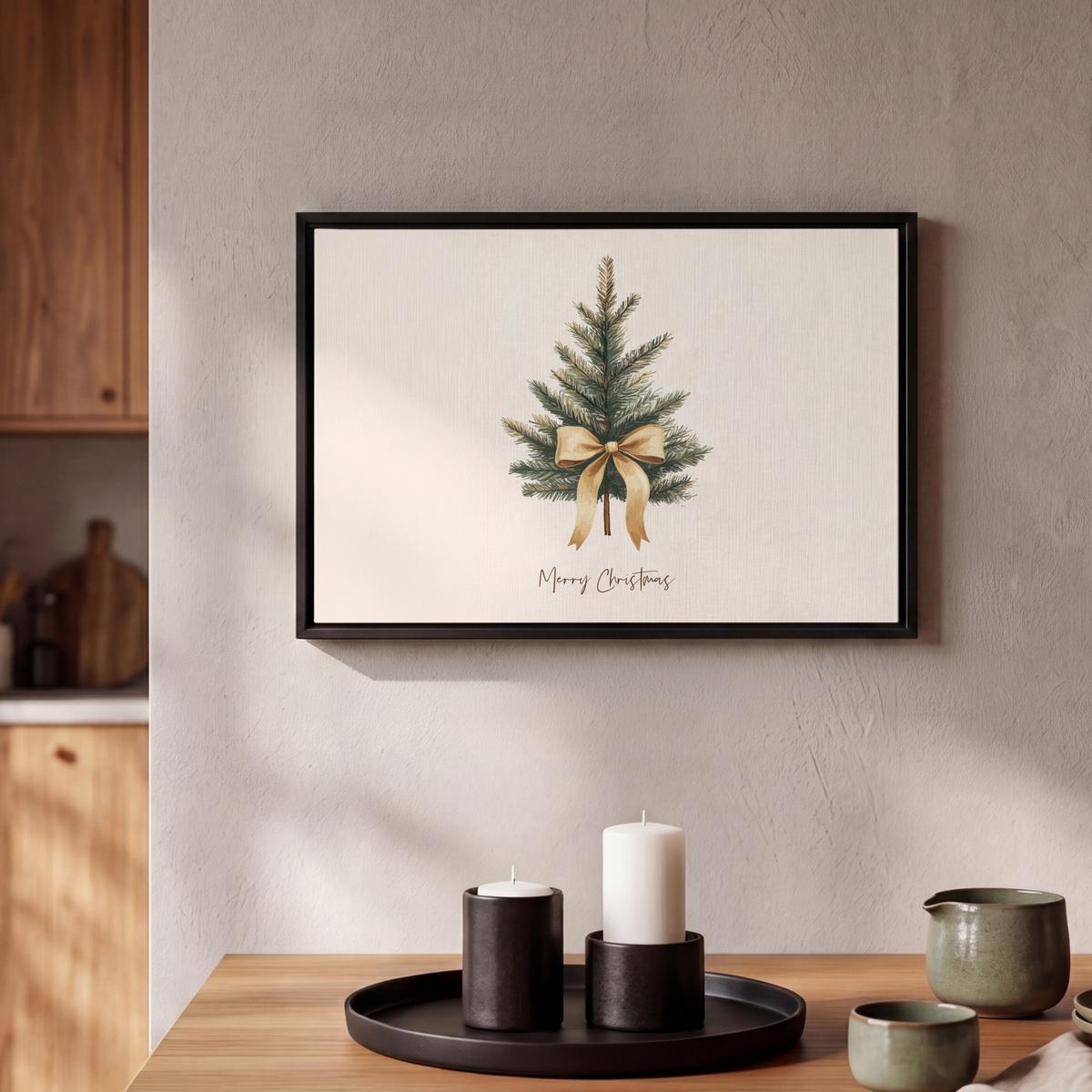 LEINWAND Bilder mit Rahmen - Weihnachtsbaum - Weihnachten - Frohe Weihnachten - Beige - 30x20 - Sandfarben, Textil (30/20cm) - MuchoWow