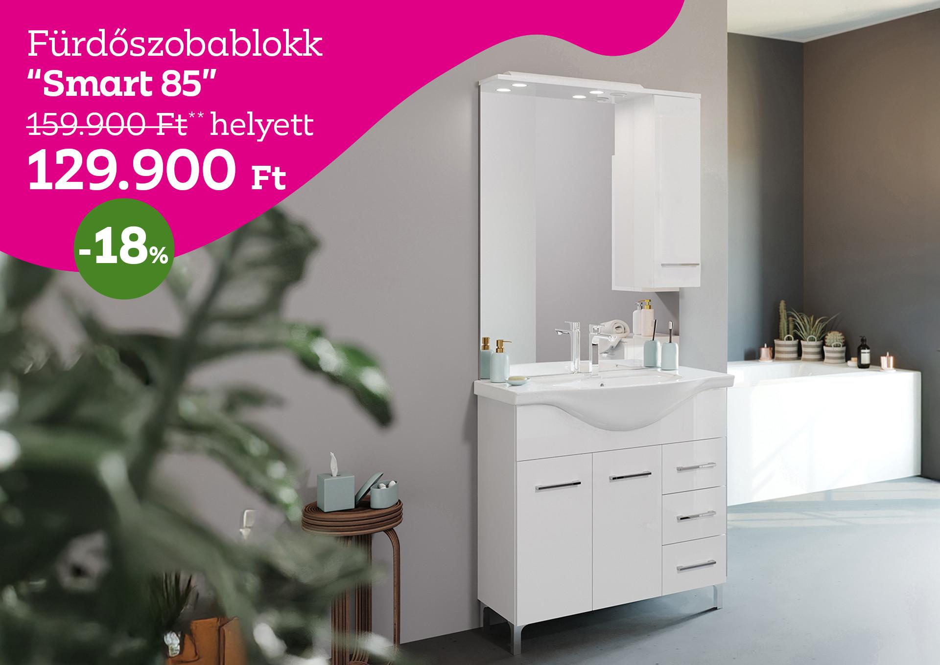 Fürdőszobablokk Smart 85 159900 Forint helyett 129900 Forint, kedvezmény mértéke 18%