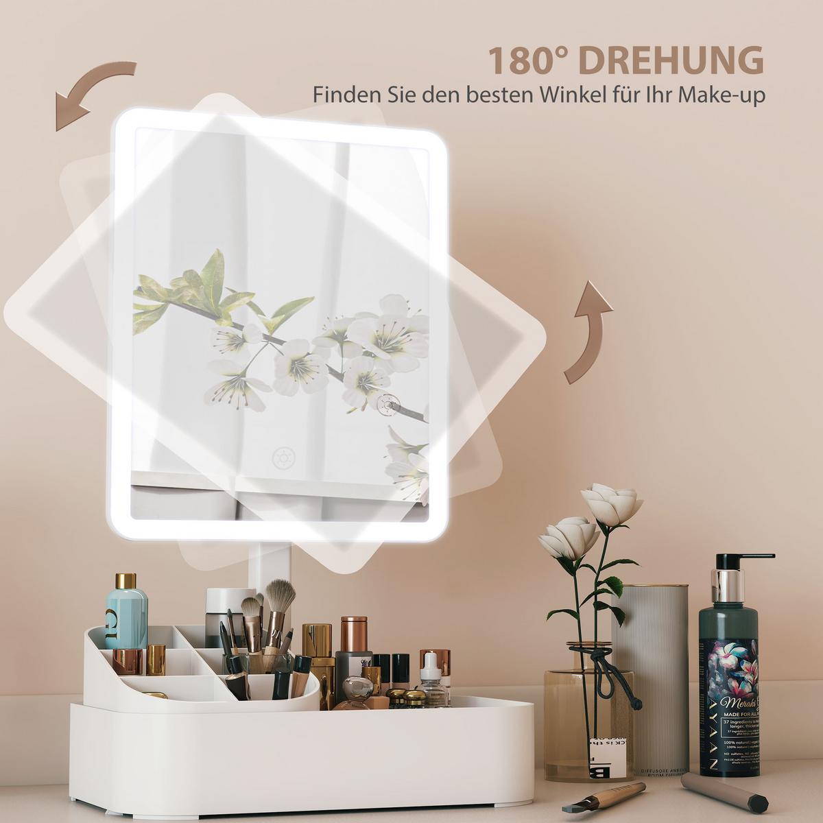 LED-SCHMINKSPIEGEL Kunststoff Glas Weiß - Weiß, Kunststoff (13.8/38/22cm) - HOMCOM