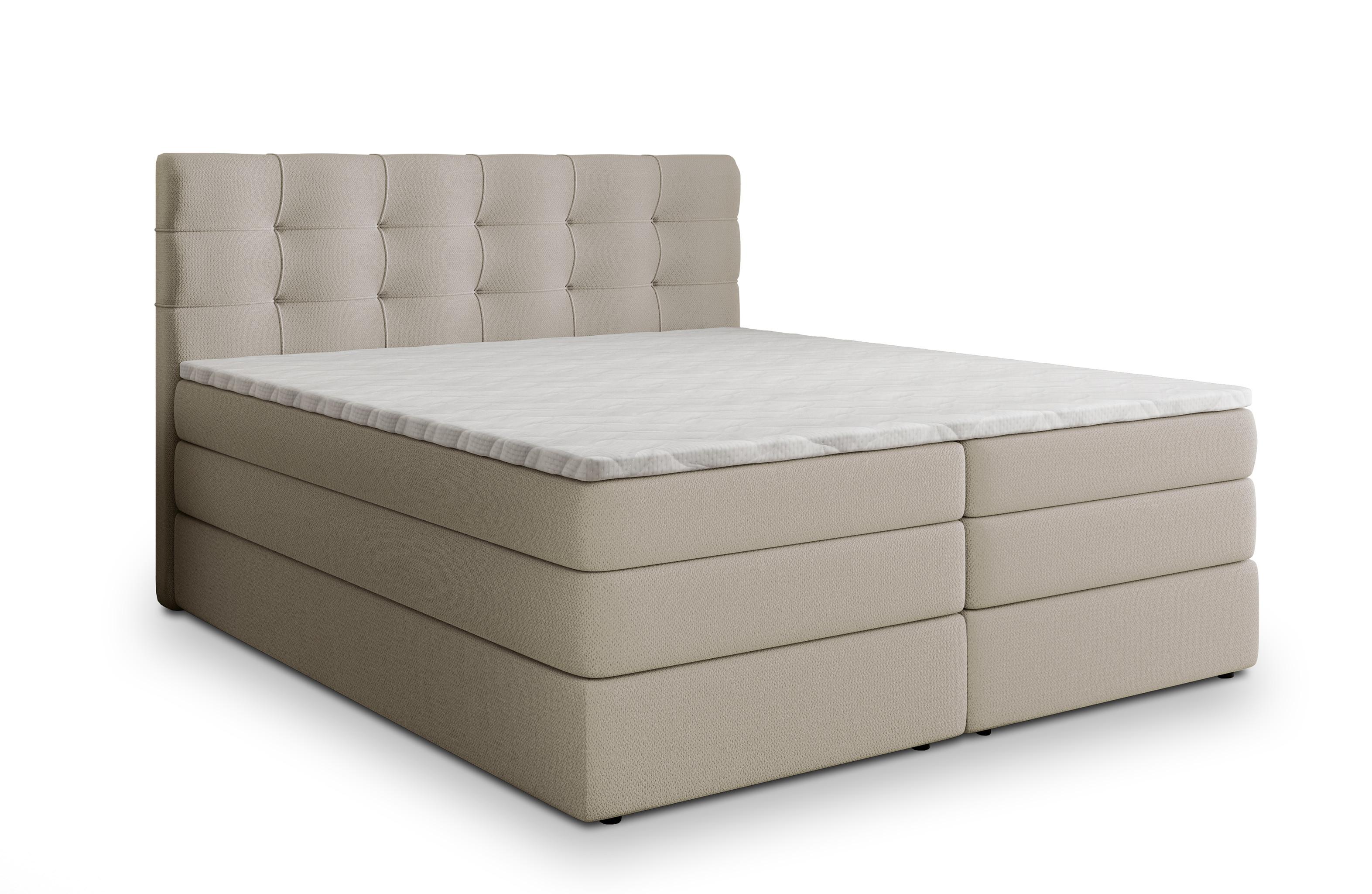 BOXSPRINGBETT AREZI 180x200 cm mit Matratze und Topper - Beige - Beige, Holz (180/200cm) - MASSENO