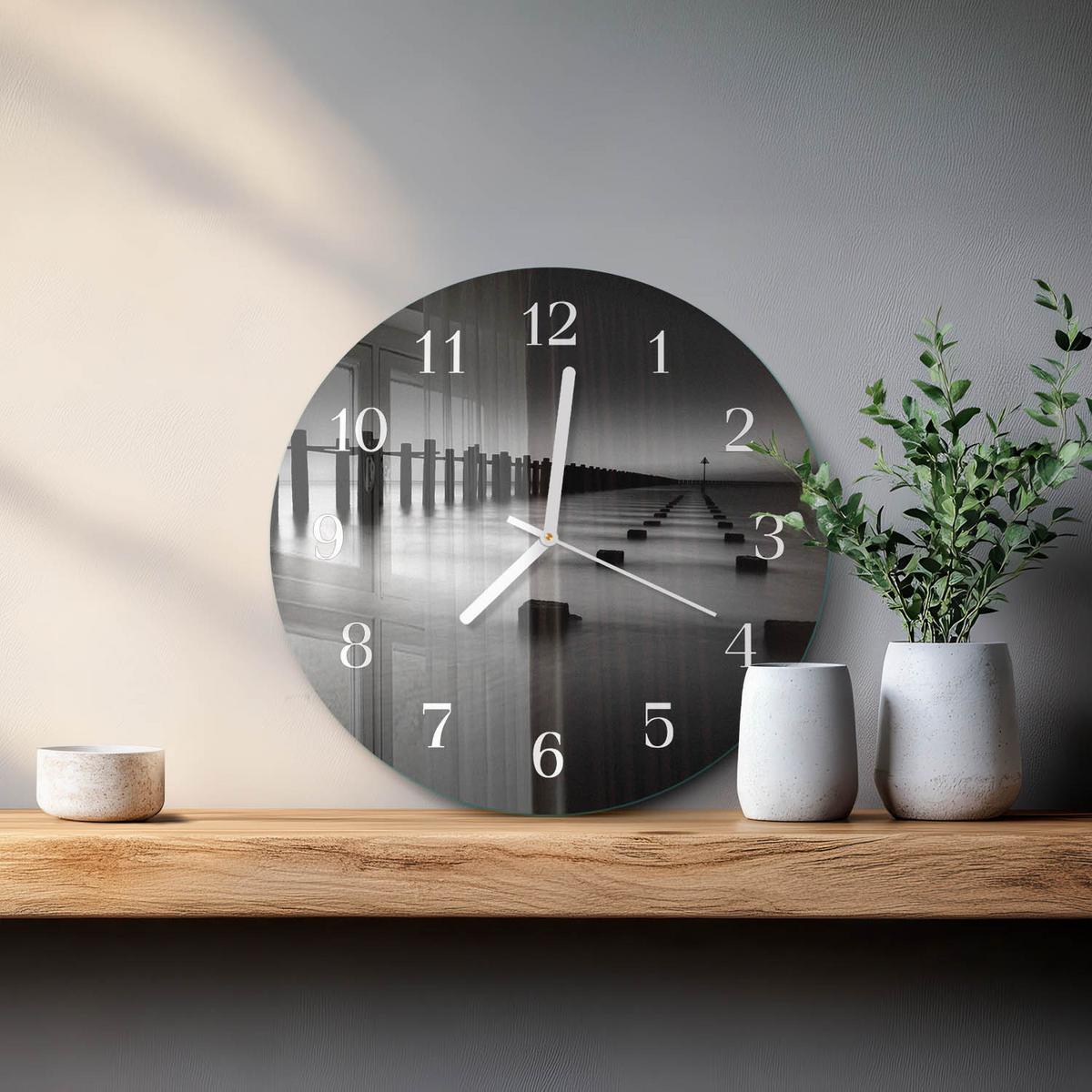 WANDUHR aus Glas Ø30 cm - Meer - Schwarz, Glas (30/30/0.4cm) - TULUP