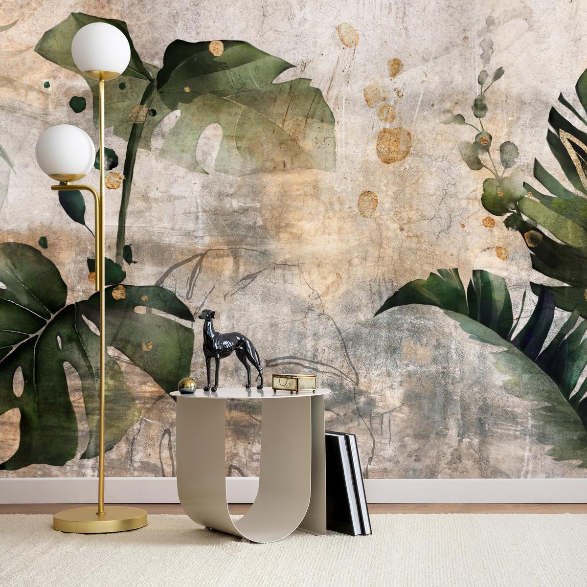 FOTOTAPETE für Schlafzimmer Tropisch Monstera Aquarell Retro 150x105 - Beige/Orange, Papier (150/105cm) - Muralo