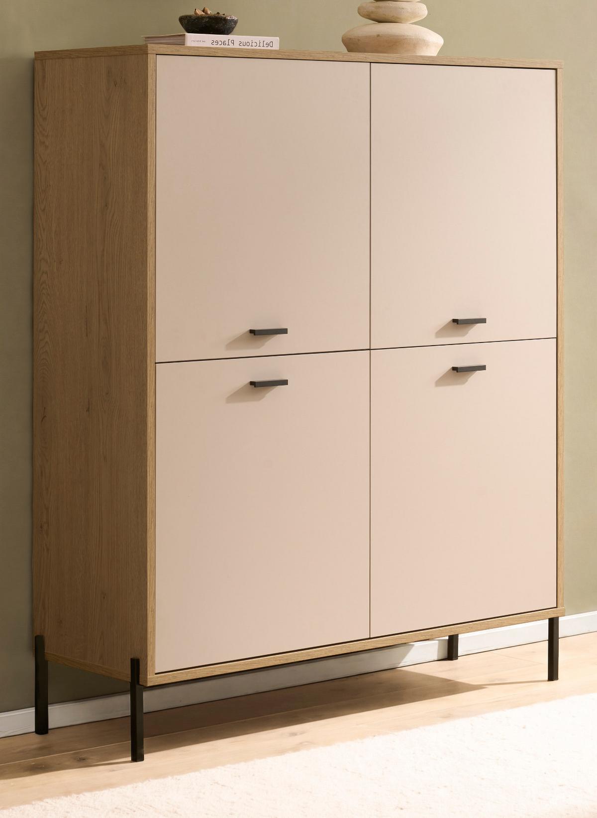 HIGHBOARD Kaschmir, Eiche 115 x 140 cm, Kommode mit Soft-Close - Kaschmir/Eichefarben, Holzwerkstoff/Metall (115/140/40cm) - Furn.Design