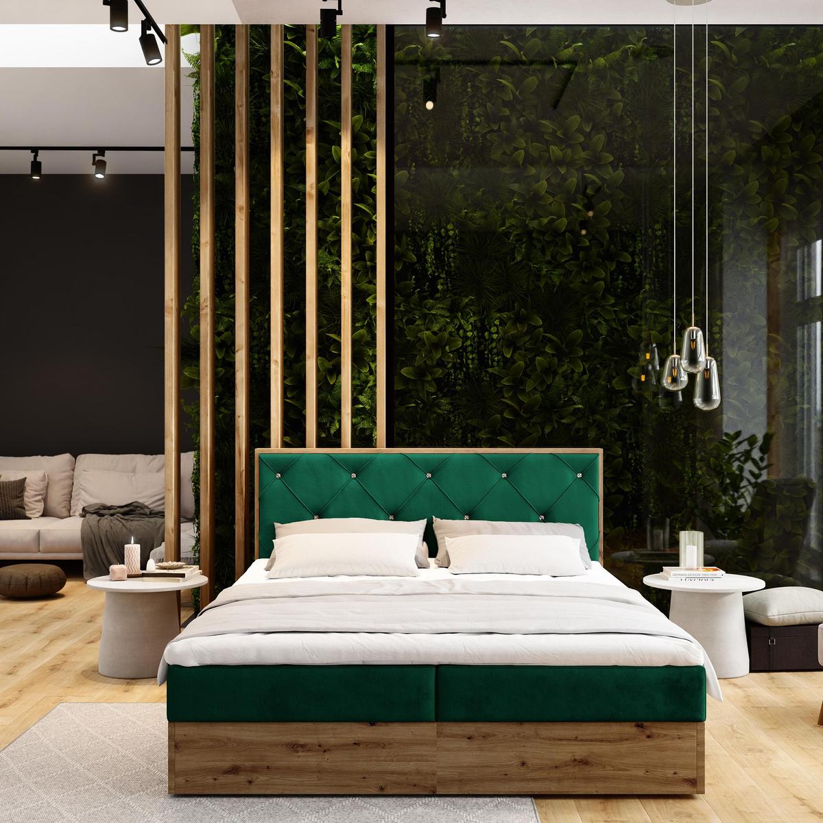 BOXBETT FOSCO 180x200 cm mit Matratze und Topper - Grün - Grün, Holz (180/200cm) - MASSENO