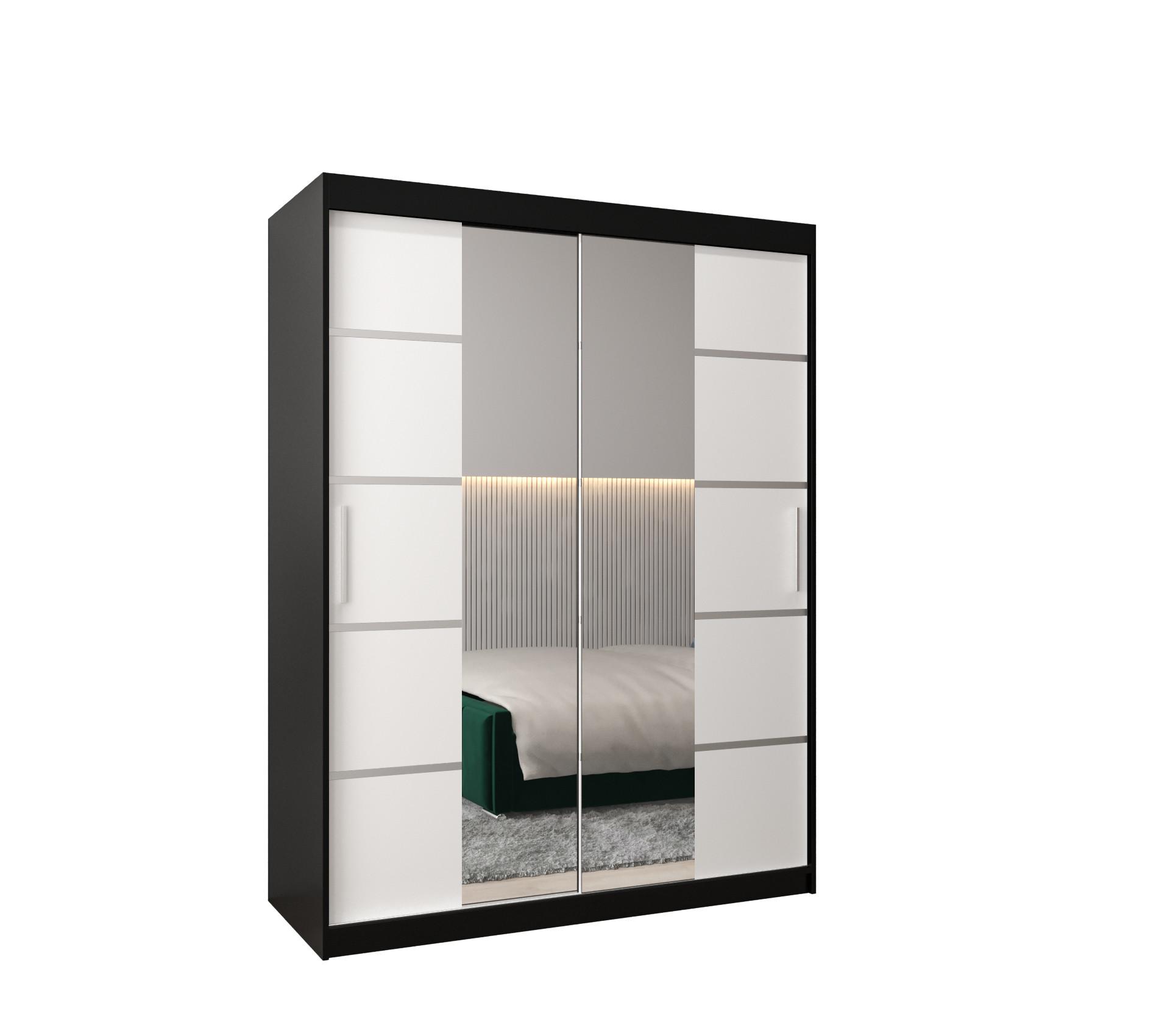 SCHWEBETÜRENSCHRANK 200/150/62 2-türig - Silberfarben/Schwarz, Holz/Kunststoff (150/200/62cm) - MÖBEL KRYSPOL