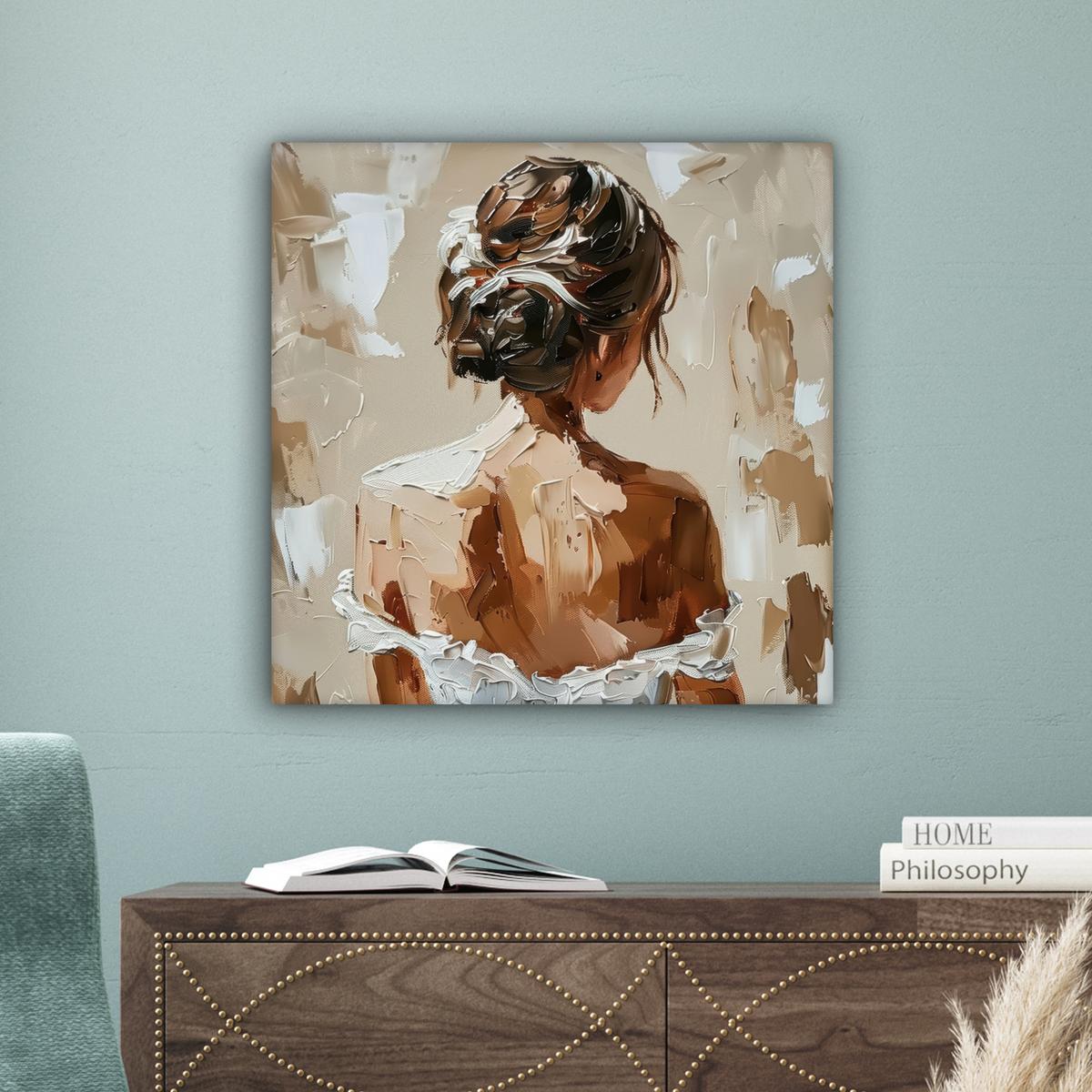 LEINWANDBILD Frau - Farbe - Abstrakt - Beige - Modern Wandbild Wohnzimmer 50x50 cm - Sandfarben, Textil (50/50cm) - MuchoWow